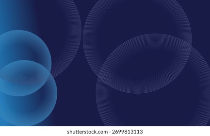Abstract blue geometric lines glowing on dark blue background. Modern shiny blue circle lines pattern.