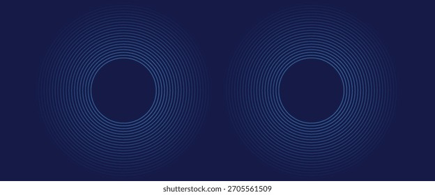 Líneas geométricas azules Abstractas que brillan sobre fondo azul oscuro. Moderno patrón de líneas de círculo azul brillante. Concepto de tecnología futurista