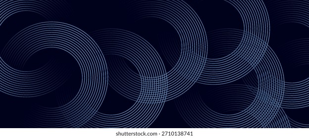 Líneas geométricas azules Abstractas que brillan sobre fondo azul oscuro. Moderno patrón de líneas de círculo azul brillante. Concepto de tecnología futurista.