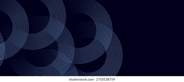 Linhas geométricas azuis abstratas brilhando sobre fundo azul escuro. Padrão moderno de linhas de círculo azul brilhante. Conceito de tecnologia futurista.