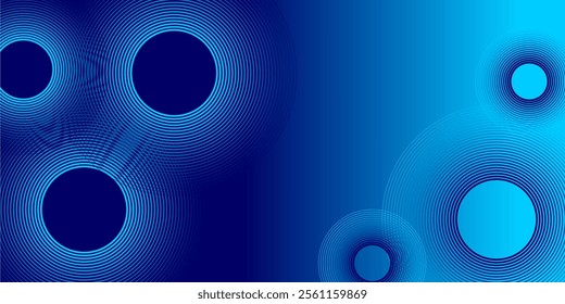 Abstract blue geometric lines on dark blue background. Modern shiny blue circle lines pattern. Futuristic technology concept. Suit for poster, banner, brochure, header, website