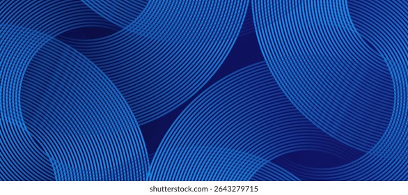 Abstract blue geometric lines on blue background. Modern shiny blue circle lines pattern. Futuristic technology concept. Suit for cover, poster, banner, brochure, header, website