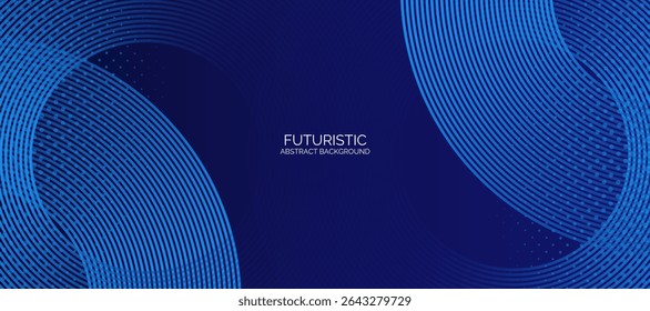 Abstract blue geometric lines on blue background. Modern shiny blue circle lines pattern. Futuristic technology concept. Suit for cover, poster, banner, brochure, header, website