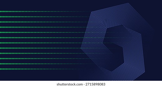 Abstract Blue Geometric Lines on Dark Blue Background, A Futuristic Technology Concept. Modern Blue Hexagon Lines Pattern with Geometric Stripe Line Art Design. Vector Illustration.
