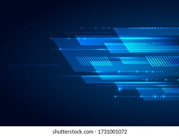 Abstract blue geometric lines overlapping layer movement on dark background. digital technology futuristic concept. Vector illustration