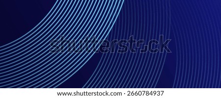 Abstract blue geometric lines shining on a dark blue background. Modern shiny blue circle lines pattern.