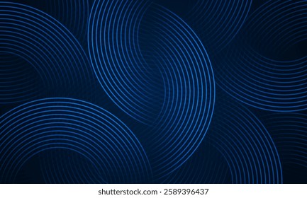Abstract blue geometric lines with shiny blue circle line pattern on dark blue banner background