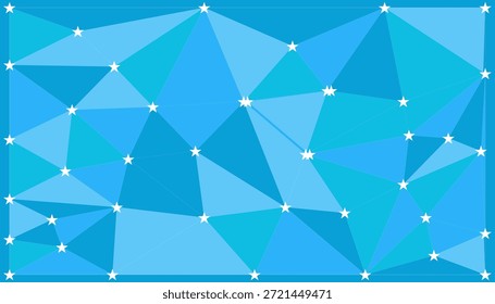 Fondo geométrico azul Abstractas de bajo poli con líneas de conexión y estrellas para conceptos de Tecnología y red digital