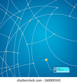 Abstract blue geometric pattern of the curves, unfinished lines, circles and nodes, abstract data type, vector illustration