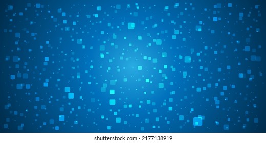 Abstract Blue Geometric Pattern - Many Random Placed Squares of Various Sizes, Modern Style Texture with 3D Effect, Generative Art, Vector Design on Dark Wide Scale Background