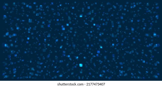 Abstract Blue Geometric Pattern - Many Random Placed Squares of Various Sizes, Modern Style Texture with 3D Effect, Generative Art, Vector Design on Dark Wide Scale Background