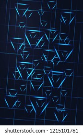 Abstract Blue Geometric Pattern with Triangles. Falling Christmas Snowflakes. Striped Slanted Texture. Vector. 3D Illustration