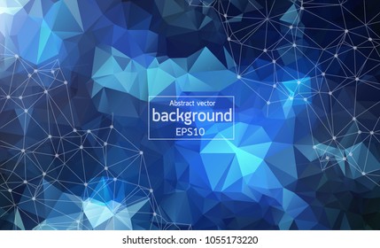 Abstract  Blue Geometric Polygonal background molecule and communication. Connected lines with dots. Concept of the science, chemistry, biology, medicine, technology.