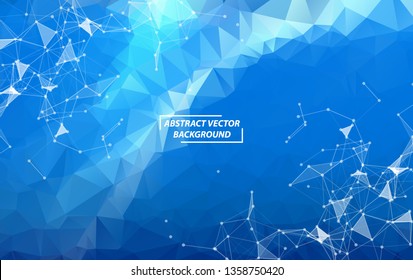 Abstract Blue Geometric Polygonal background molecule and communication. Connected lines with dots. Concept of the science, chemistry, biology, medicine, technology.