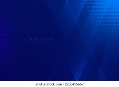 Abstract blue geometric shape background with halftone dots. Triangle shapes overlay. Modern futuristic design. Suit for poster, cover, banner, business, website, flyer. Vector illustration