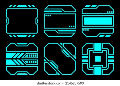Abstract blue geometric shape outline frame set modern technology future interface hud vector design.	
