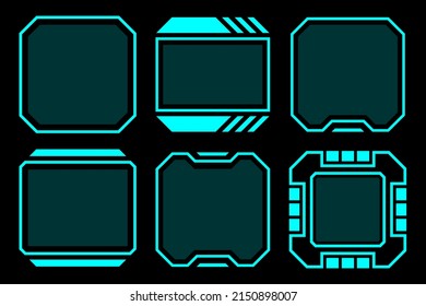 Abstract blue geometric shape outline frame set modern technology future interface hud vector design.	