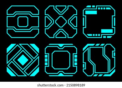 Resumen del marco de contorno de forma geométrica azul conjunto de la tecnología moderna diseño de vector de hud de interfaz futuro.