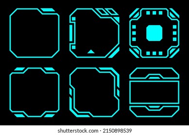 Abstract blue geometric shape outline frame set modern technology future interface hud vector design.	