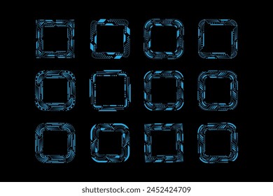 Abstract blue geometric shape outline frame set modern technology future interface hud vector design elements