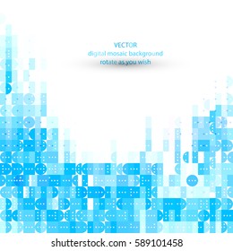 Abstract blue geometric shapes background with white copyspace area.