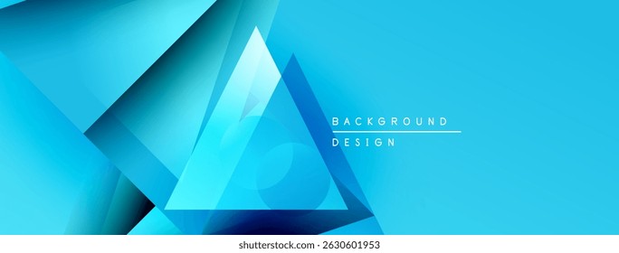 Abstract blue geometric shapes overlap creating dynamic modern background. Gradient shades add depth, visual interest. Text reads background design.