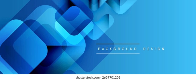 Abstract blue geometric shapes overlap, creating dynamic visual texture. Gradient shades enhance depth, modern aesthetic.