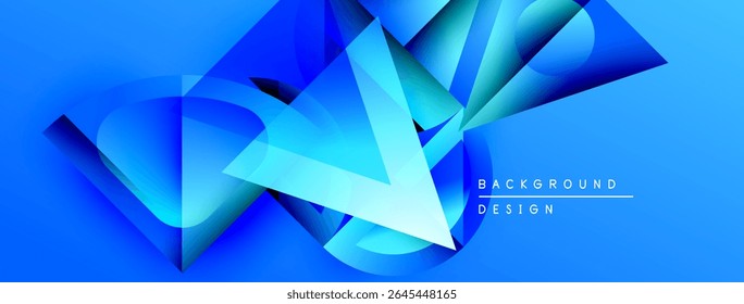 Las Formas geométricas azules Abstractas se superponen, creando una textura visual dinámica. Los Elementos de diseño modernos sugieren tecnología, innovación.
