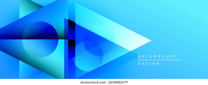 Abstrakte blaue geometrische Formen überlappen sich. Farbverlauf-Hintergrund schafft modernes Design. Minimalistischer Stil, geeignet für Banner oder Präsentationen.