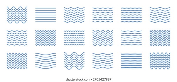 Conjunto de patrón de onda de línea simple geométrica azul Abstractas. Elemento para decoración y diseño. Plantilla, Anuncio, antecedentes. Imitación de agua. Textura ondulada. Hermosas curvas de línea. Ilustración vectorial.