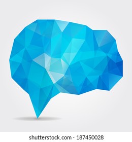 Abstract blue geometric speech bubble with triangular polygons 