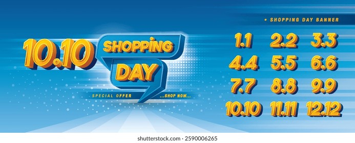 Abstract Blue Geometric Speech Bubble Sign, Shopping Day Sale Banner Template, Shopping Day Sale Promotion of every month, Calendar Shopping Day festival. Numbers 1, 2, 3, 4, 5, 6, 7, 8, 9, 10, 11, 12