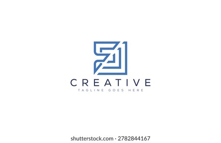 Abstract blue geometric square logo design with creative text, corporate identit