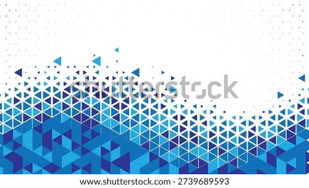 Abstract blue geometric triangle wave background, modern polygon grid pattern, dynamic gradient mosaic design with white copy space