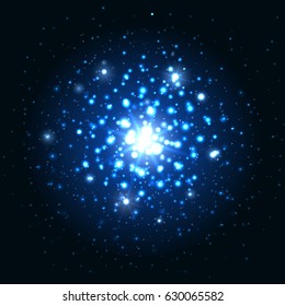 Abstract blue glitter light sparks or black background. Glow sparkly effect at night vector illustration