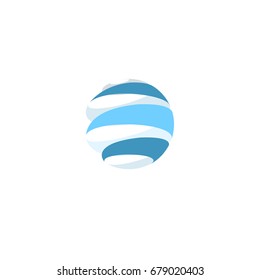 Abstract blue global planet stripped vector logos template. Rotating blue strips, circular planet in motion around its axis. Miscellaneous universal isolated logo.
