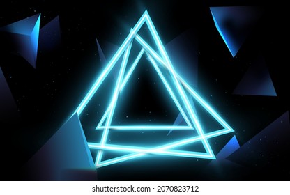 Resumen de triángulos de luz azul brillante con el fondo de concepto de alta tecnología digital de la tecnología Futurista. Ilustración del vector