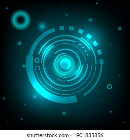 Abstract Blue Glow Technology Circle Shining On Infinite Space Background Elements Of Futuristic Digital Technology Sci-Fi User Interface Vector Illustration.