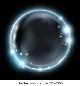 Abstract blue glowing bubble on dark background, vector illustration