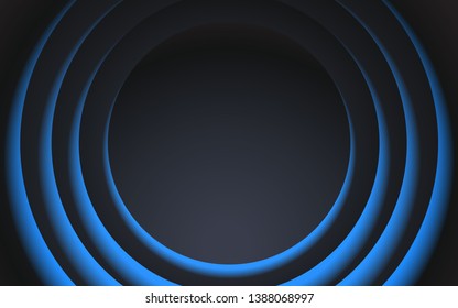 Abstract blue glowing circle vector background. Light round frame with copy space. - Vector