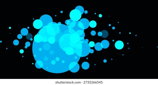 Abstract blue glowing circles and light particles flowing across a black background. The smooth bokeh effect and dynamic motion create a futuristic and modern atmosphere,