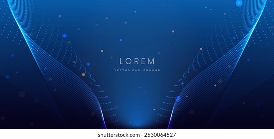 Abstract blue glowing curved lines overlapping background and sparkle. Vector illustration