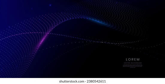 Abstract blue glowing dot lines curved overlapping background. Technology communication, innovation future tech datadesign. Vector illustration