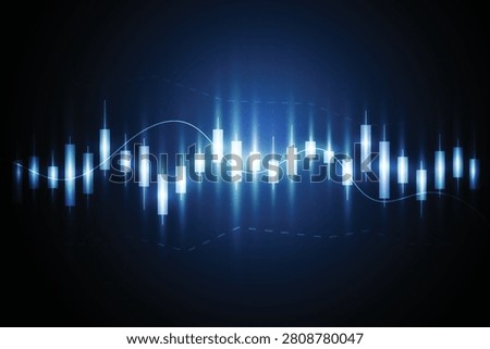 Abstract blue glowing financial candlestick chart for technical analysis and stock trading.