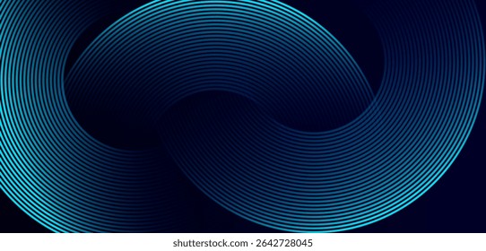 Abstract blue glowing geometric circle lines on dark blue gradient background . Modern shiny blue rounded Futuristic technology concept . High quality design. Suit for curve , banner, templates.