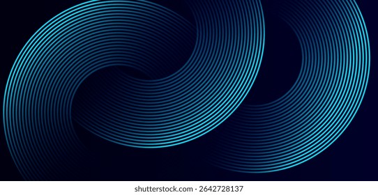 Abstract blue glowing geometric circle lines on dark blue gradient background . Modern shiny blue rounded Futuristic technology concept . High quality design. Suit for curve , banner, templates.