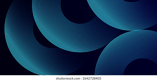 Líneas geométricas brillantes azules Abstractas del círculo en fondo azul oscuro del gradiente . Concepto moderno de tecnología futurista redondeado azul brillante . Diseño de alta calidad. Traje para curva, Anuncio, Plantillas.