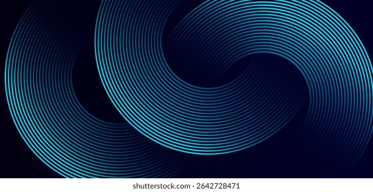 Abstract blue glowing geometric circle lines on dark blue gradient background . Modern shiny blue rounded Futuristic technology concept . High quality design. Suit for curve , banner, templates.