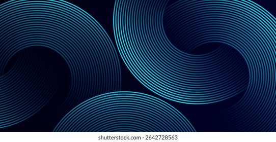 Abstract blue glowing geometric circle lines on dark blue gradient background . Modern shiny blue rounded Futuristic technology concept . High quality design. Suit for curve , banner, templates.