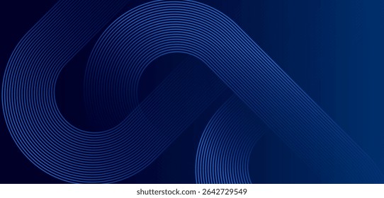 Abstract blue glowing geometric diagonal rounded lines on dark blue gradient background . Modern shiny blue curve lines.Futuristic technology concept . Suit for curve, backdrop, banner, templates.